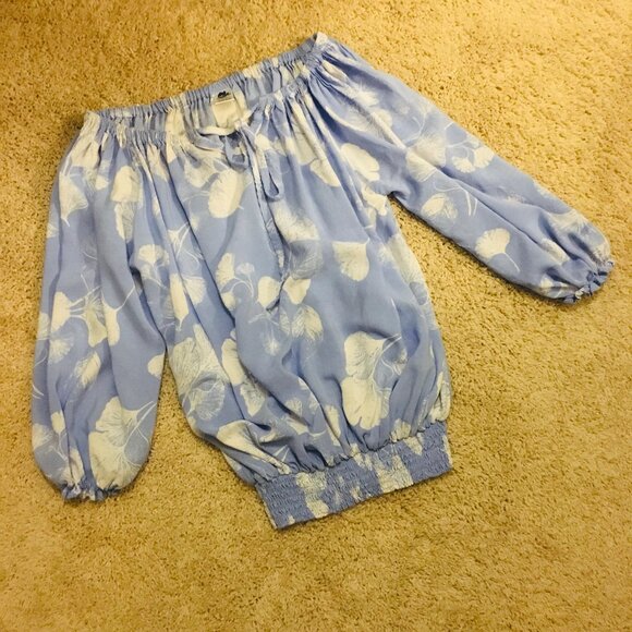 Silverwood Qualicum Beach Ruched Sky Blue Boho Top - Picture 11 of 15